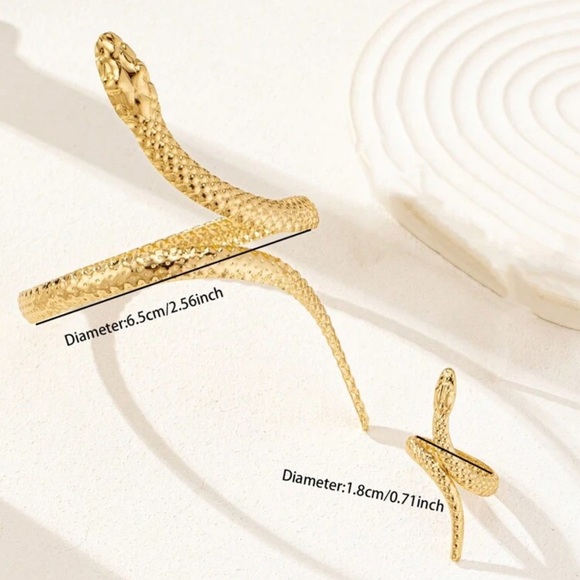 Anthropologie Serpenti Gold Snake Ring&Bracelet Set - Picture 4 of 4